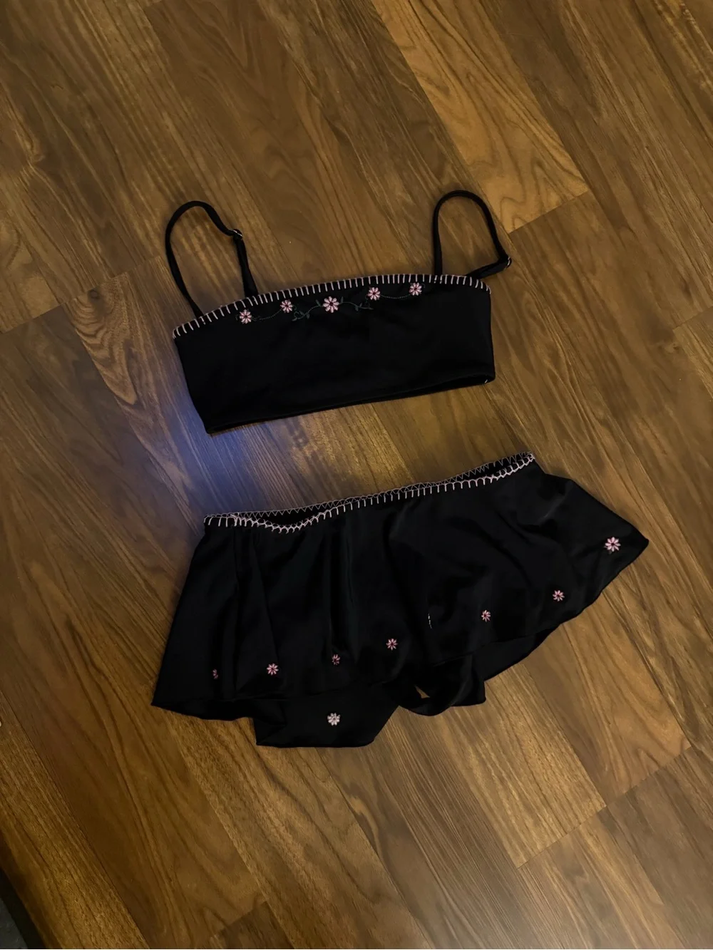 Frankies Bikini Tommy Embroidered Bandeau Bikini Top & Swim Skirt Bikini Bottom